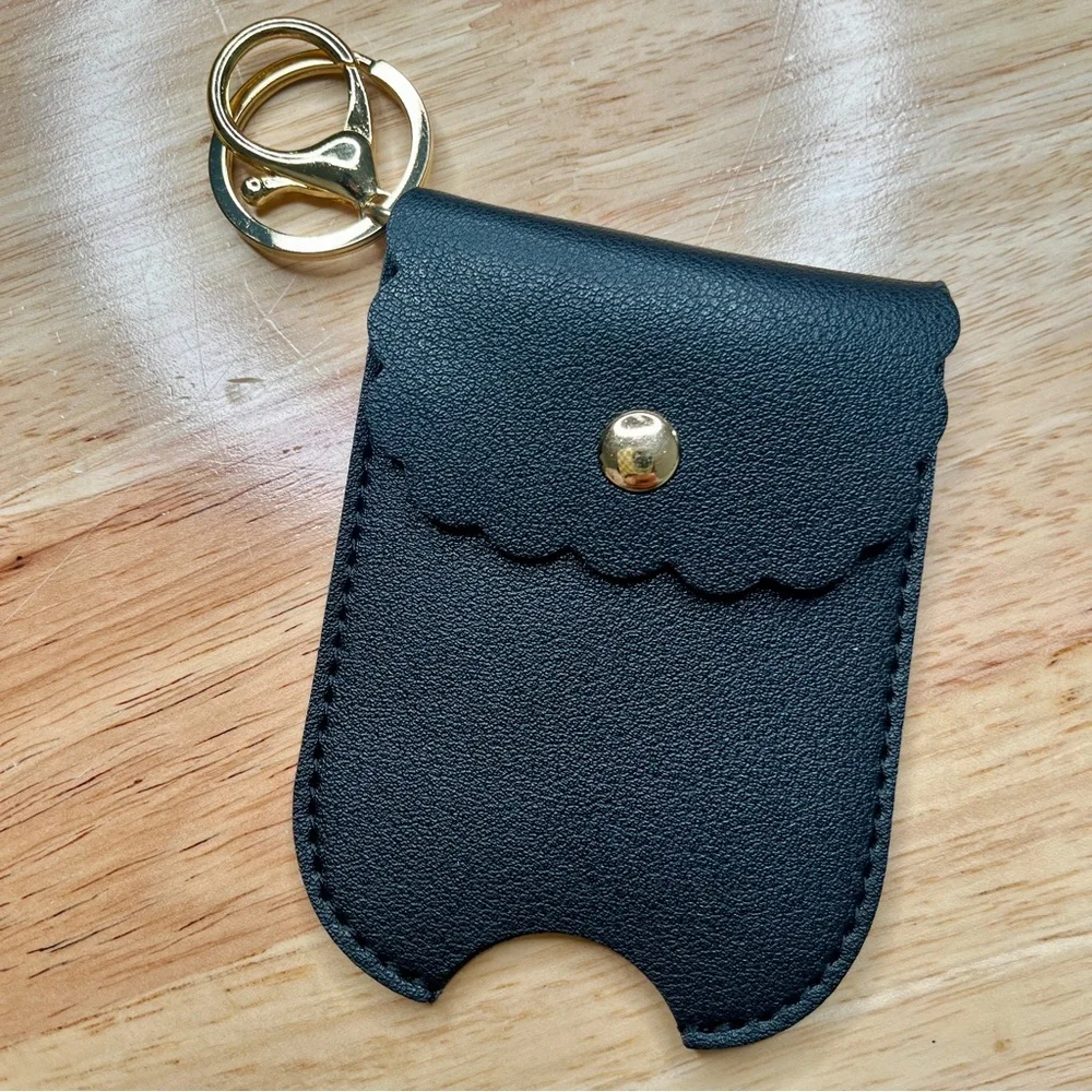 Black Faux Leather AirPods Headphones Gold Keychain Pouch Bag Charm